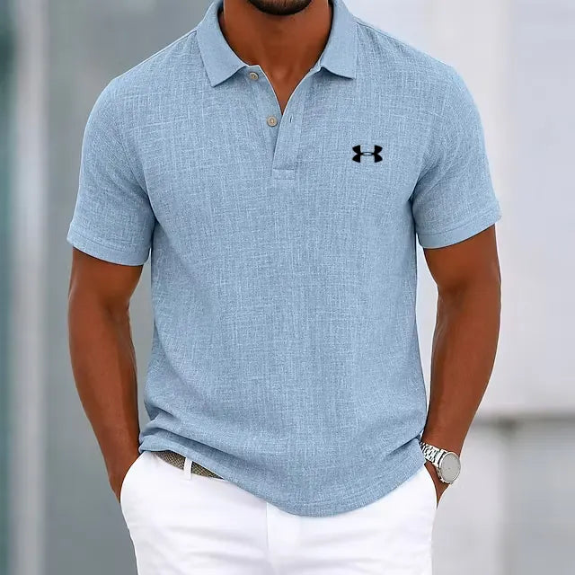 Classic Men's Casual Cotton-Linen Polo Shirt with Collar